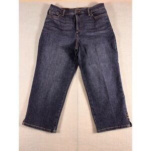 Gloria Vanderbilt Amanda Capri Jeans Dark Wash Button Hem Cropped Blue‎ Denim 12